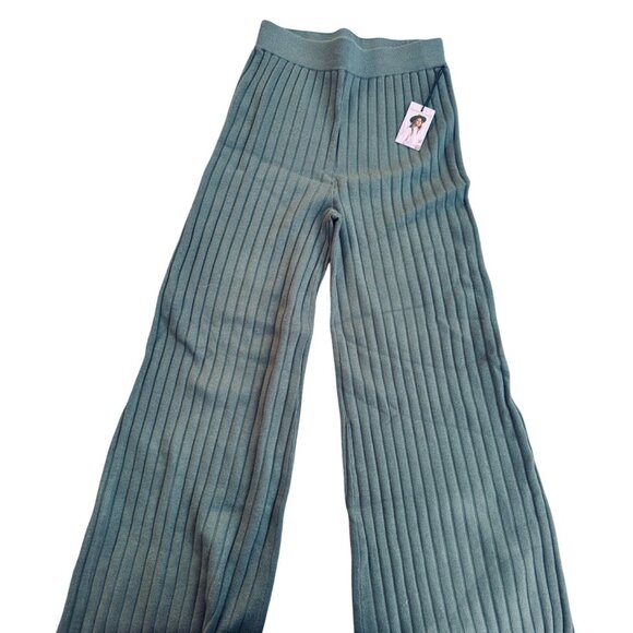 Ribbed Olive Green Knit Wide Leg Pants - Sincerely Jules - M - Picture 1 of 10
